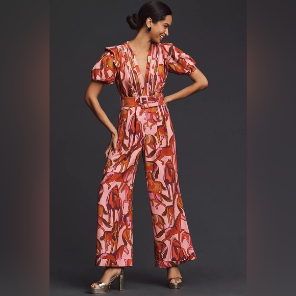 Pants - Farm Rio Wild Horses Short-Sleeve Pleated Jumpsuit